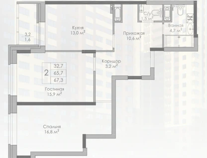 2-к. квартира, 67,3&nbsp;м²