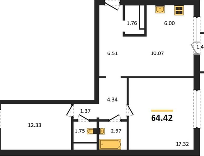 2-к. квартира, 64,4&nbsp;м²
