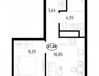 1-к. квартира, 27,3&nbsp;м²