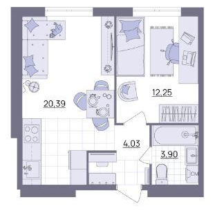 2-к. квартира, 40,6&nbsp;м²