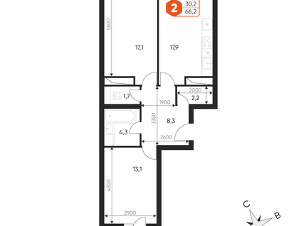 3-к. квартира, 66,2&nbsp;м²