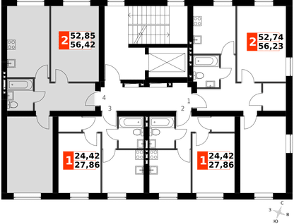 2-к. квартира, 56&nbsp;м²