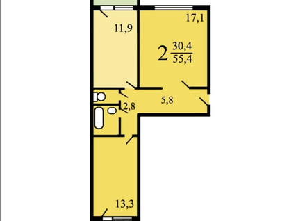 2-к. квартира, 55,4&nbsp;м²
