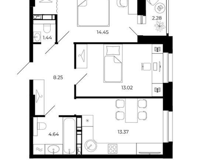2-к. квартира, 54,8&nbsp;м²