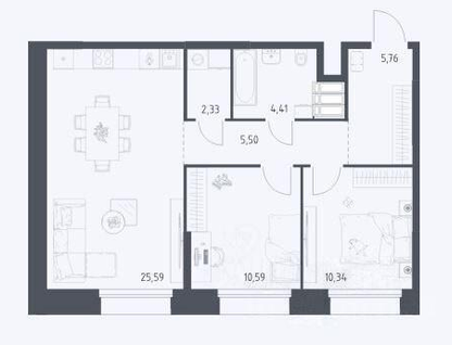 2-к. квартира, 64,5 м²