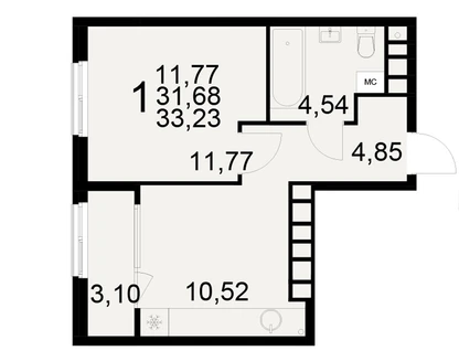1-к. квартира, 33,2&nbsp;м²