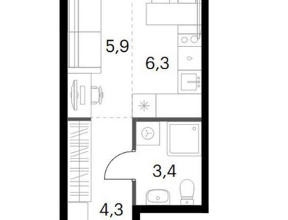 Студия, 19,9&nbsp;м²