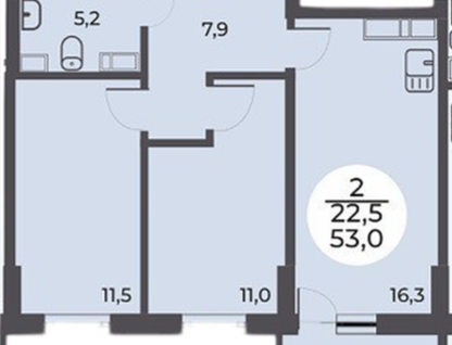 2-к. квартира, 53 м²
