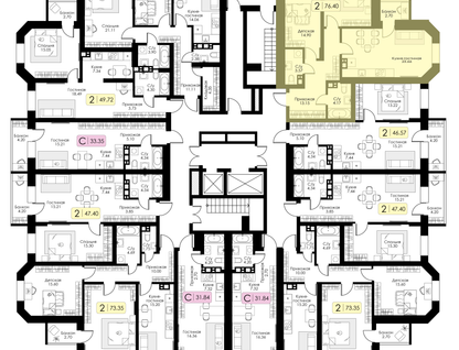 2-к. квартира, 76&nbsp;м²