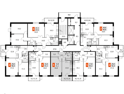 1-к. квартира, 43&nbsp;м²