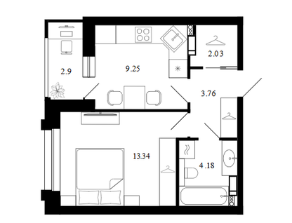 1-к. квартира, 35,8&nbsp;м²