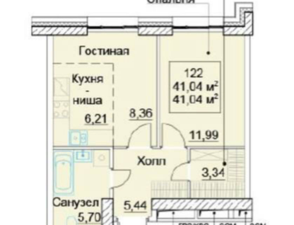 1-к. квартира, 41&nbsp;м²