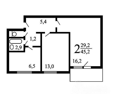 2-к. квартира, 45,6&nbsp;м²