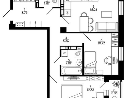 2-к. квартира, 60,6 м²