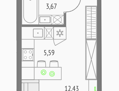 Студия, 24,9&nbsp;м²