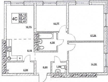 4-к. квартира, 82,4&nbsp;м²