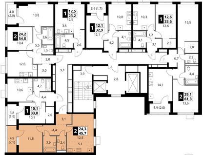 2-к. квартира, 45 м²