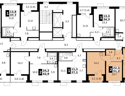 2-к. квартира, 51&nbsp;м²