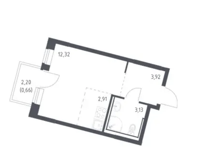 Студия, 22,9 м²